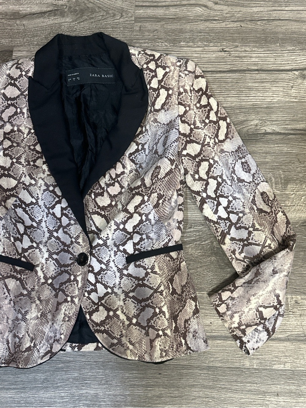 Zara Basic Snakeskin Print Blazer Size S Black Lapel - Picture 5 of 8
